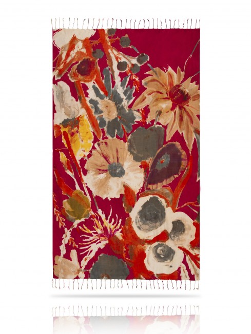 Палантин из натурального шелка МАЛИНОВЫЙ ВЕЧЕР S23-FLEUR.MODERNE/ORANGE